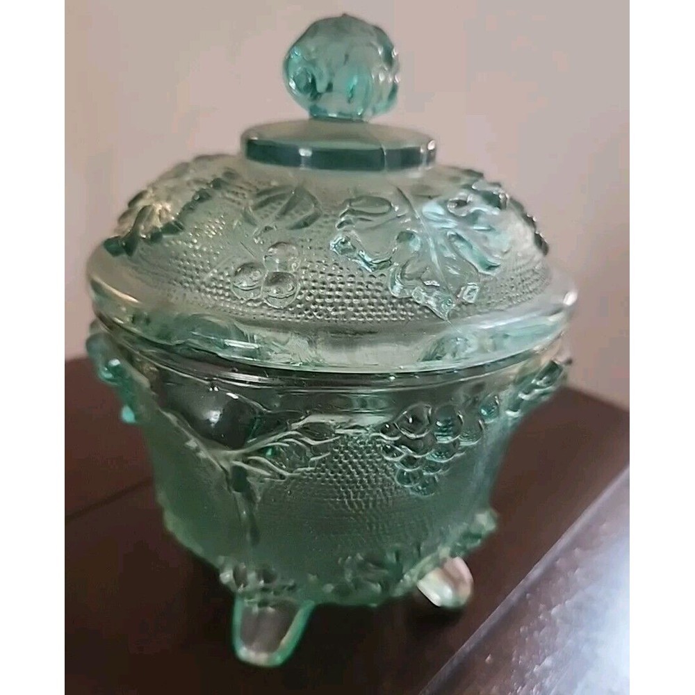 Jeannette glass blue candy dish Grandma Cottage Core With Lid Vintage